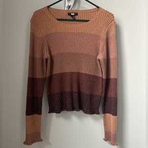 PAIGE Large Long Sleeve Brown Striped Sweater with Gold Detail- NEW